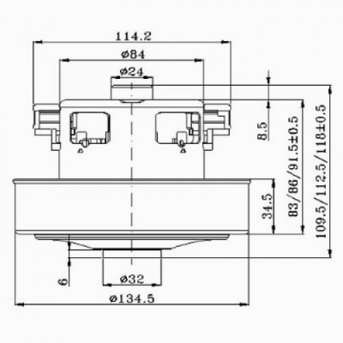 Мотор пылесоса HWX-HD 1400W, H=115мм D=134,5мм