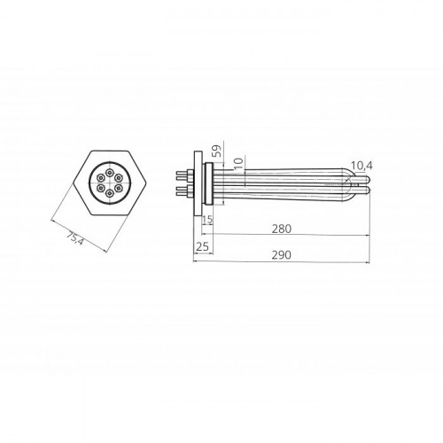 Тэн для электрического котла 1500W ТЭНБ-4,5 (ТЭН 60 В 10/1,5 P 220) фланец G2